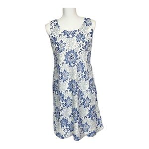 Roz & Ali Blue and White Lace Sleeveless Dress with Keyhole Back Size 2